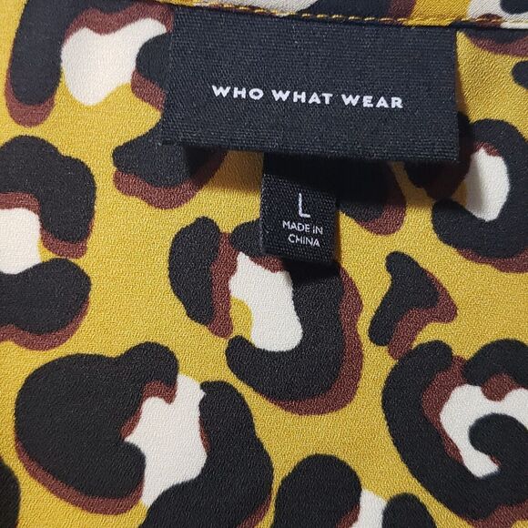 Who What Wear Leopard Print Short Sleeve Draped Neck Top Size Large - Picture 2 of 5